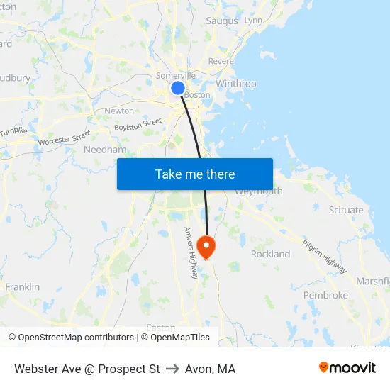 Webster Ave @ Prospect St to Avon, MA map