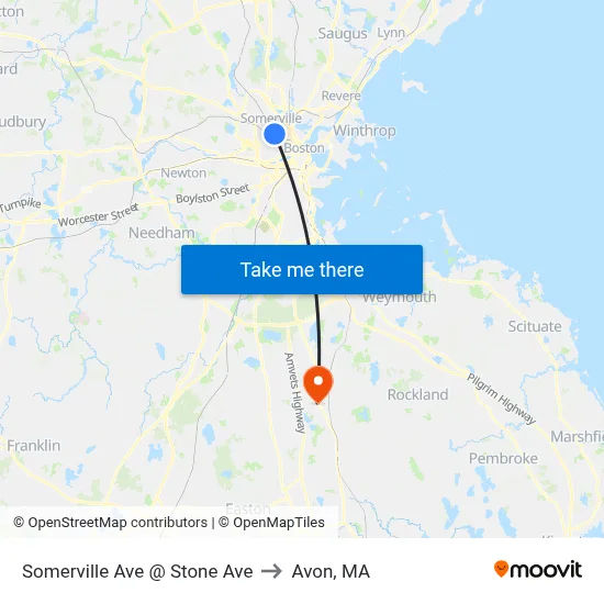 Somerville Ave @ Stone Ave to Avon, MA map