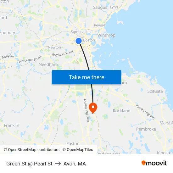 Green St @ Pearl St to Avon, MA map
