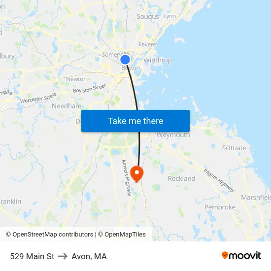 529 Main St to Avon, MA map