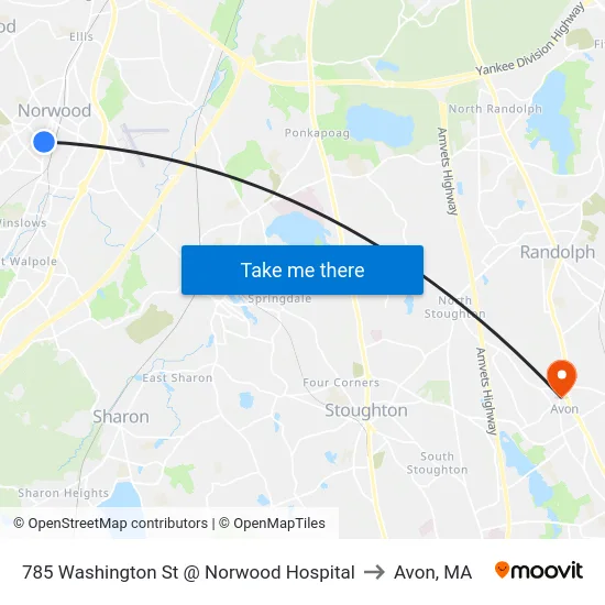 785 Washington St @ Norwood Hospital to Avon, MA map