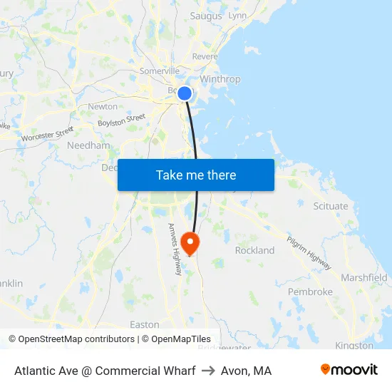 Atlantic Ave @ Commercial Wharf to Avon, MA map