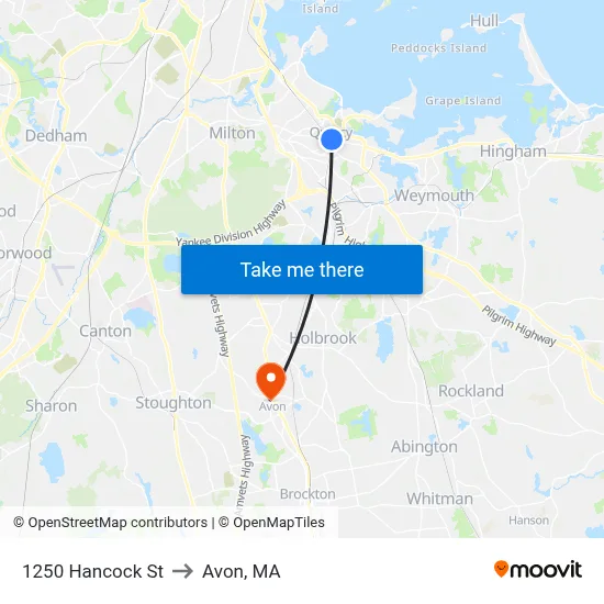 1250 Hancock St to Avon, MA map