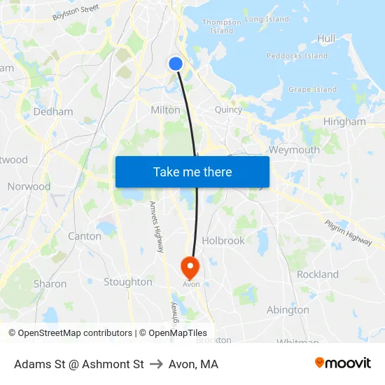 Adams St @ Ashmont St to Avon, MA map
