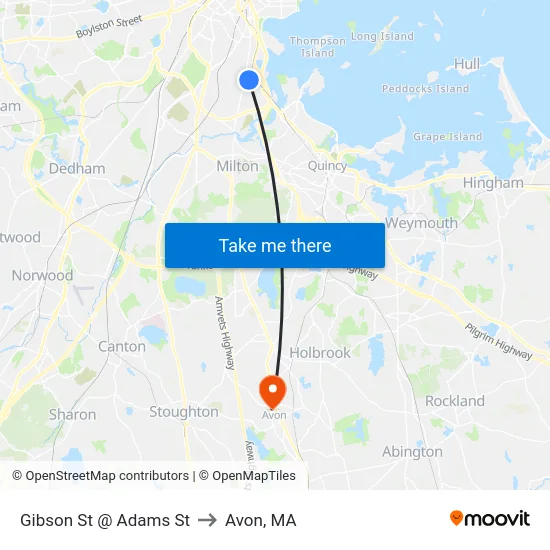 Gibson St @ Adams St to Avon, MA map