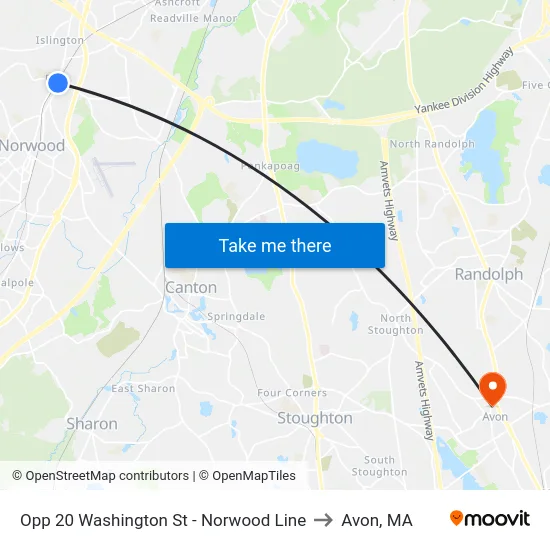 Opp 20 Washington St - Norwood Line to Avon, MA map