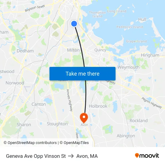 Geneva Ave Opp Vinson St to Avon, MA map