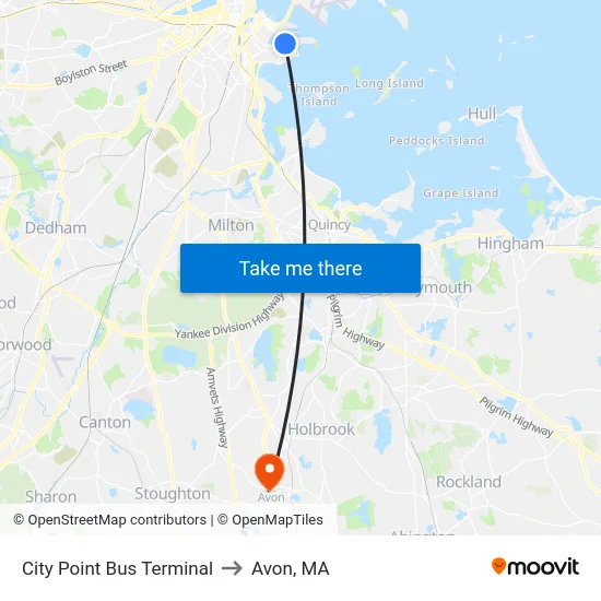 City Point Bus Terminal to Avon, MA map
