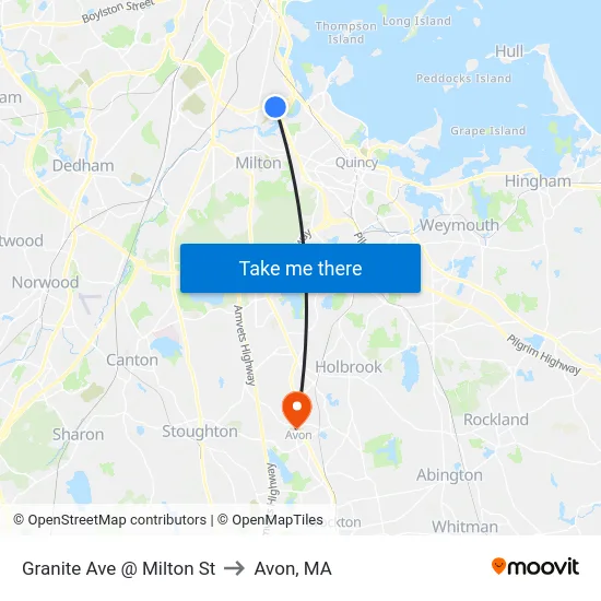 Granite Ave @ Milton St to Avon, MA map