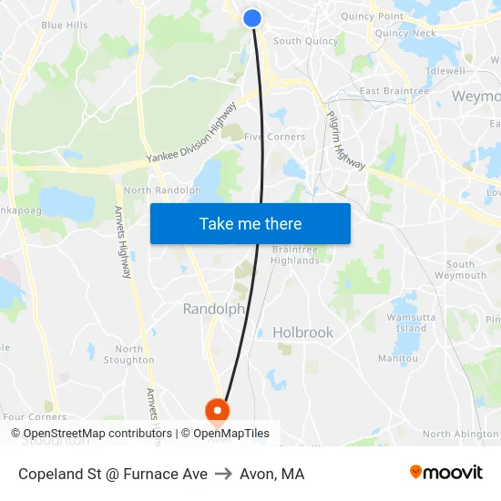 Copeland St @ Furnace Ave to Avon, MA map