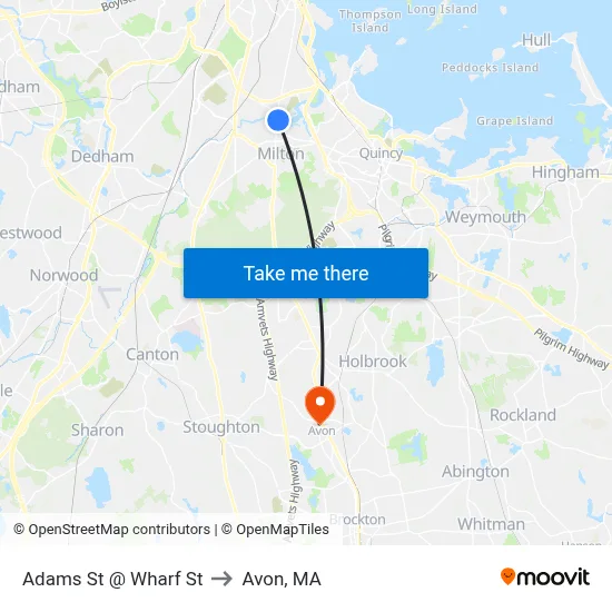 Adams St @ Wharf St to Avon, MA map