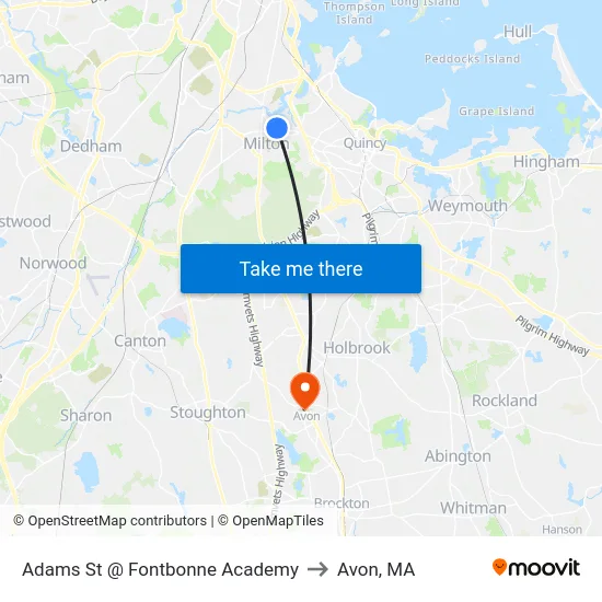 Adams St @ Fontbonne Academy to Avon, MA map