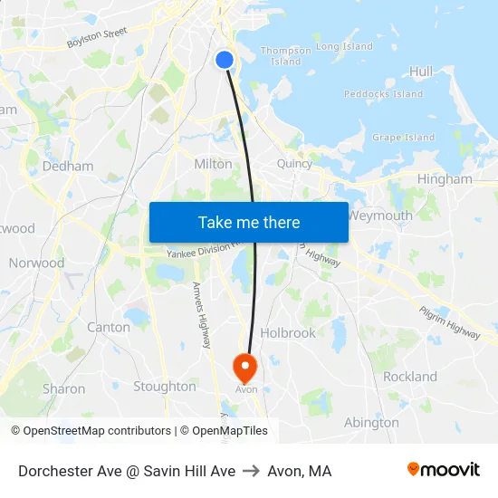 Dorchester Ave @ Savin Hill Ave to Avon, MA map