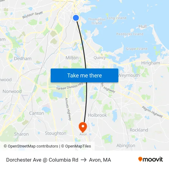 Dorchester Ave @ Columbia Rd to Avon, MA map