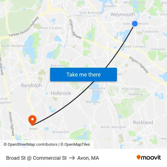 Broad St @ Commercial St to Avon, MA map