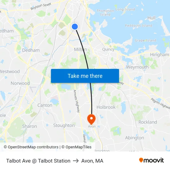 Talbot Ave @ Talbot Station to Avon, MA map