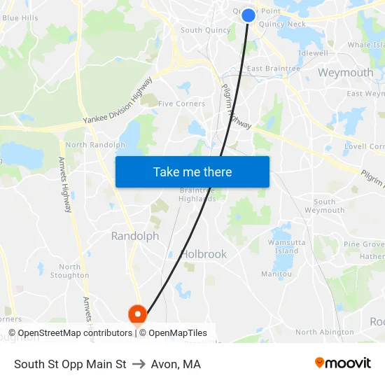 South St Opp Main St to Avon, MA map