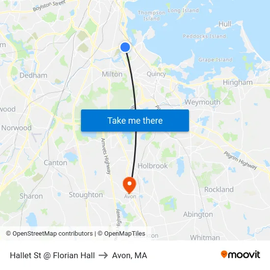 Hallet St @ Florian Hall to Avon, MA map