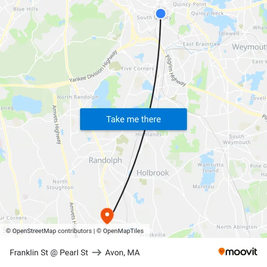 Franklin St @ Pearl St to Avon, MA map