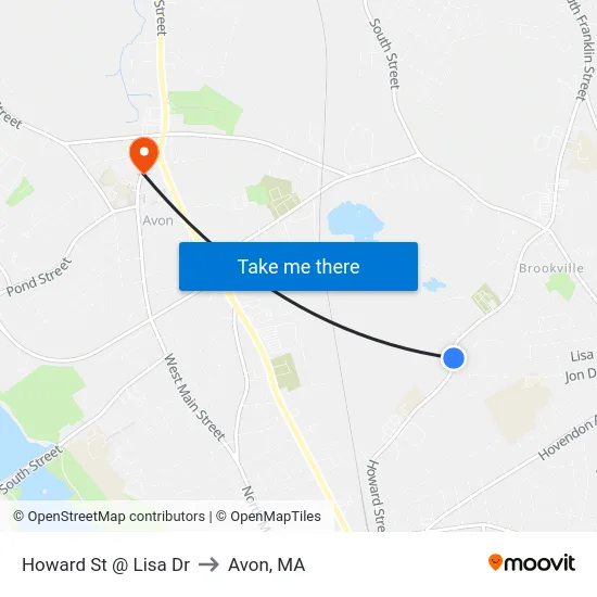 Howard St @ Lisa Dr to Avon, MA map