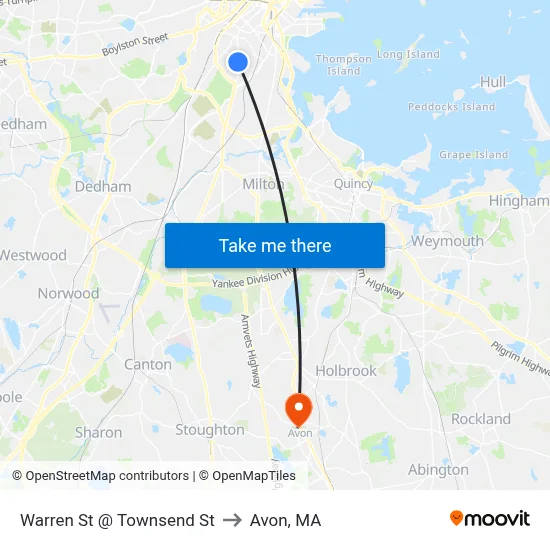 Warren St @ Townsend St to Avon, MA map