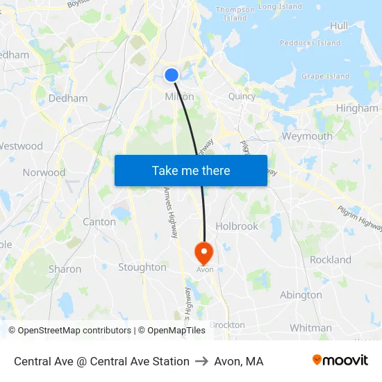 Central Ave @ Central Ave Station to Avon, MA map