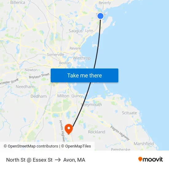 North St @ Essex St to Avon, MA map