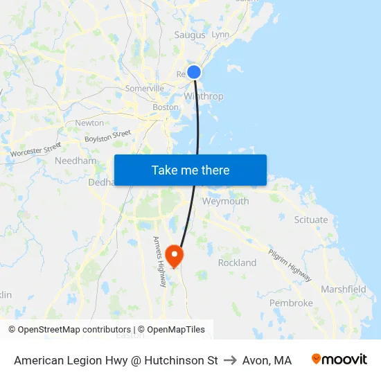 American Legion Hwy @ Hutchinson St to Avon, MA map