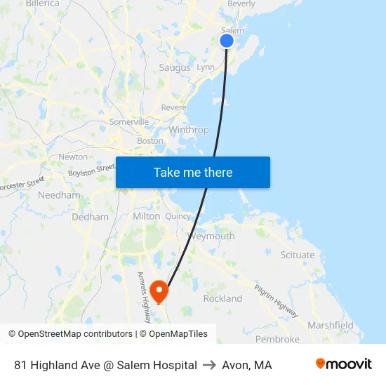 81 Highland Ave @ Salem Hospital to Avon, MA map