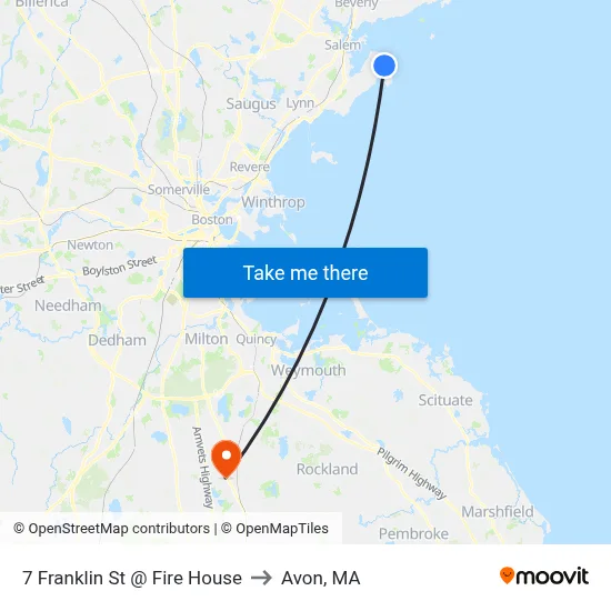 7 Franklin St @ Fire House to Avon, MA map