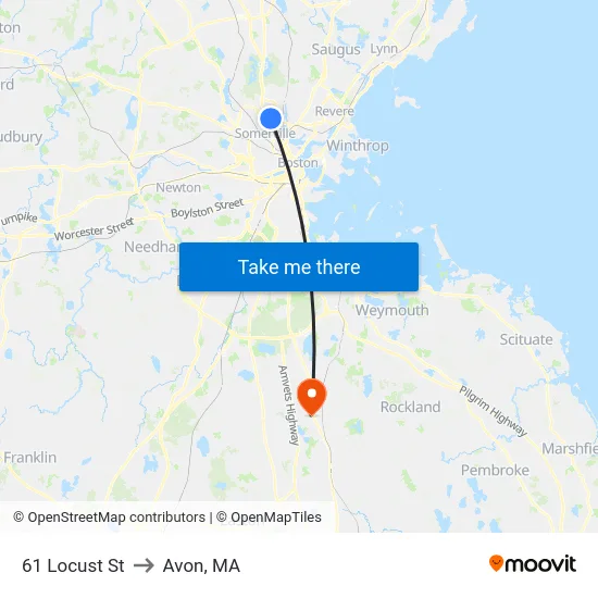 61 Locust St to Avon, MA map
