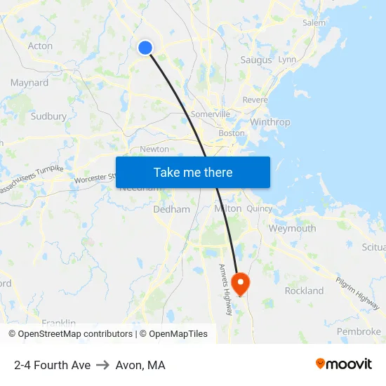 2-4 Fourth Ave to Avon, MA map