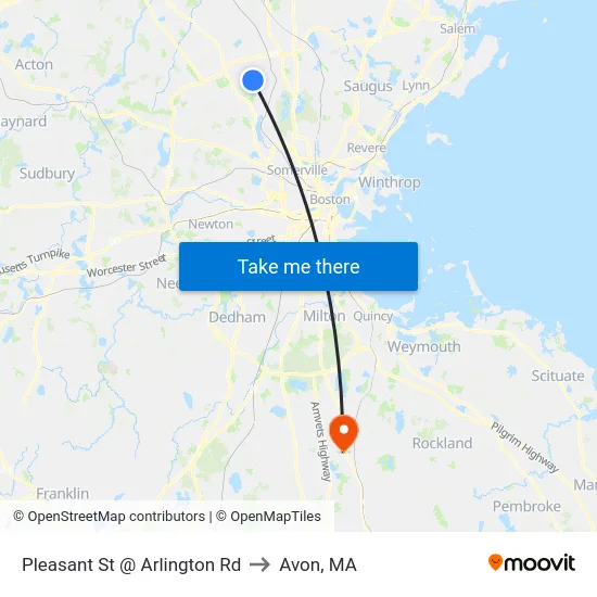 Pleasant St @ Arlington Rd to Avon, MA map