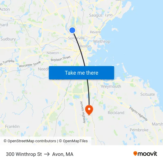 300 Winthrop St to Avon, MA map