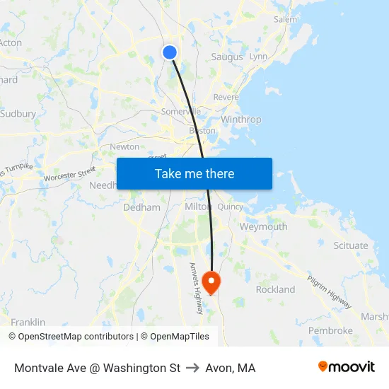 Montvale Ave @ Washington St to Avon, MA map