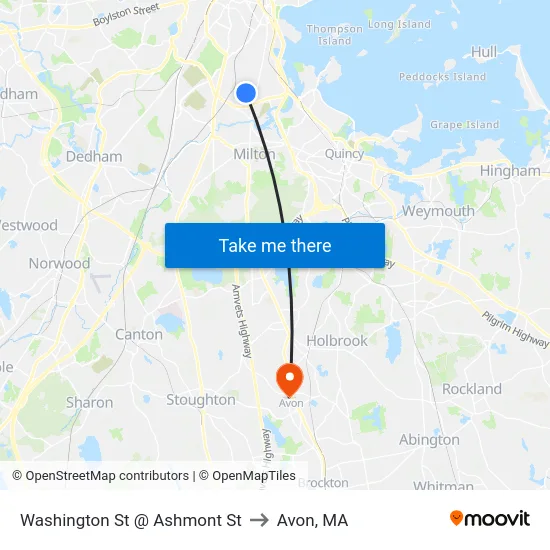 Washington St @ Ashmont St to Avon, MA map