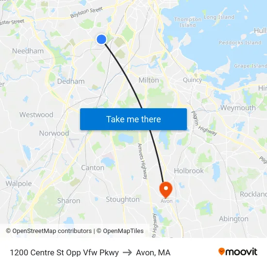 1200 Centre St Opp Vfw Pkwy to Avon, MA map
