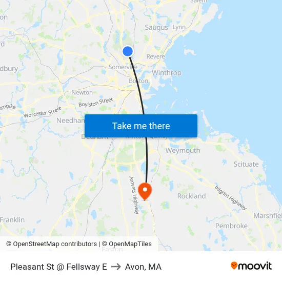 Pleasant St @ Fellsway E to Avon, MA map