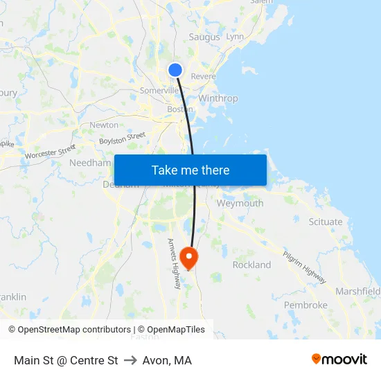 Main St @ Centre St to Avon, MA map