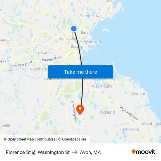 Florence St @ Washington St to Avon, MA map