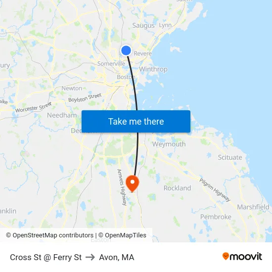 Cross St @ Ferry St to Avon, MA map