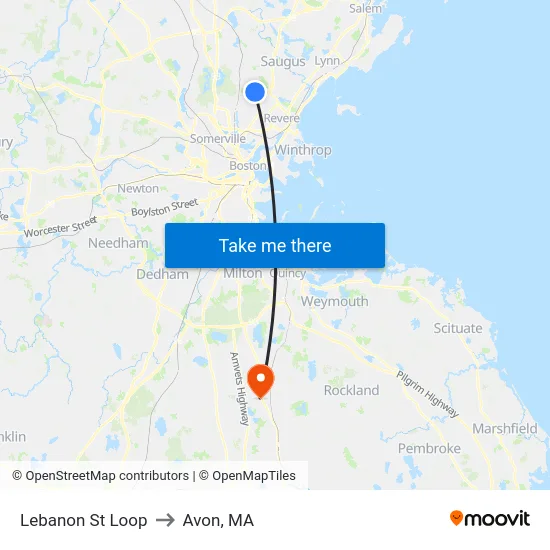 Lebanon St Loop to Avon, MA map