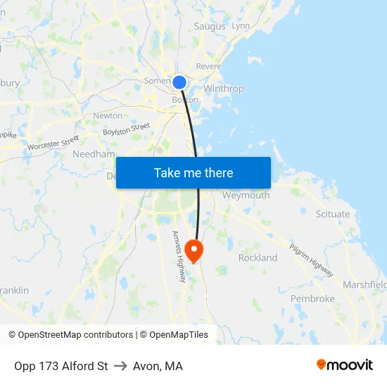 Opp 173 Alford St to Avon, MA map