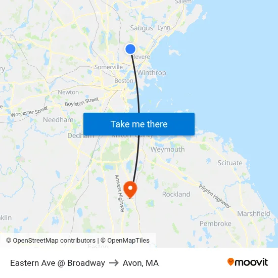 Eastern Ave @ Broadway to Avon, MA map