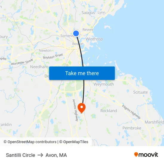 Santilli Circle to Avon, MA map