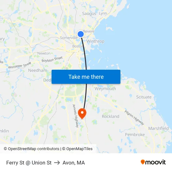 Ferry St @ Union St to Avon, MA map