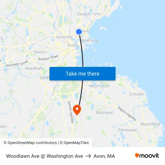 Woodlawn Ave @ Washington Ave to Avon, MA map