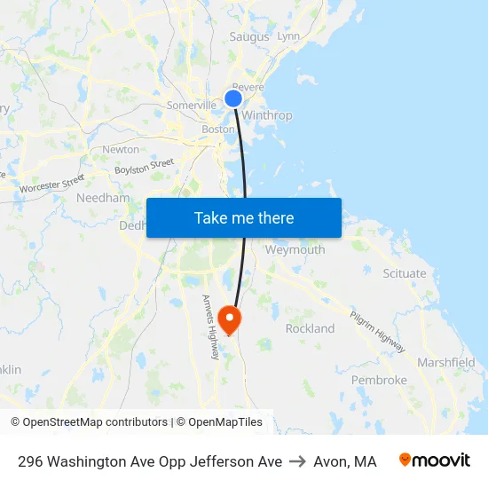 296 Washington Ave Opp Jefferson Ave to Avon, MA map