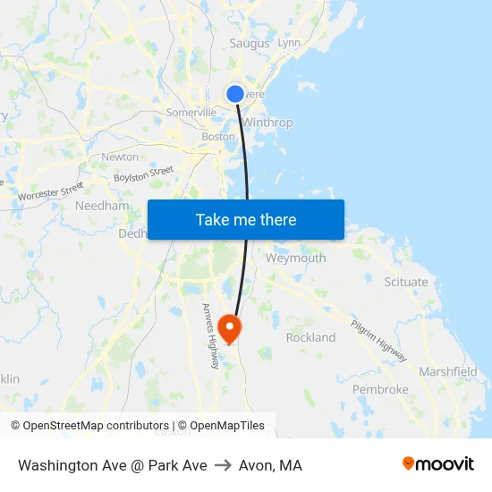 Washington Ave @ Park Ave to Avon, MA map