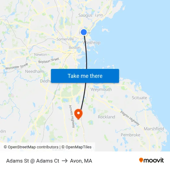 Adams St @ Adams Ct to Avon, MA map